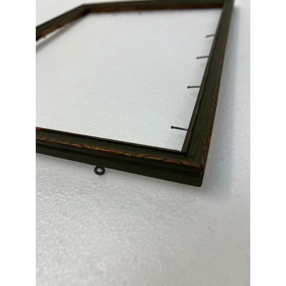 Vintage Art Deco Green Gold Wood Picture Frame 9x12 Nouveau Carved Trim Gilted